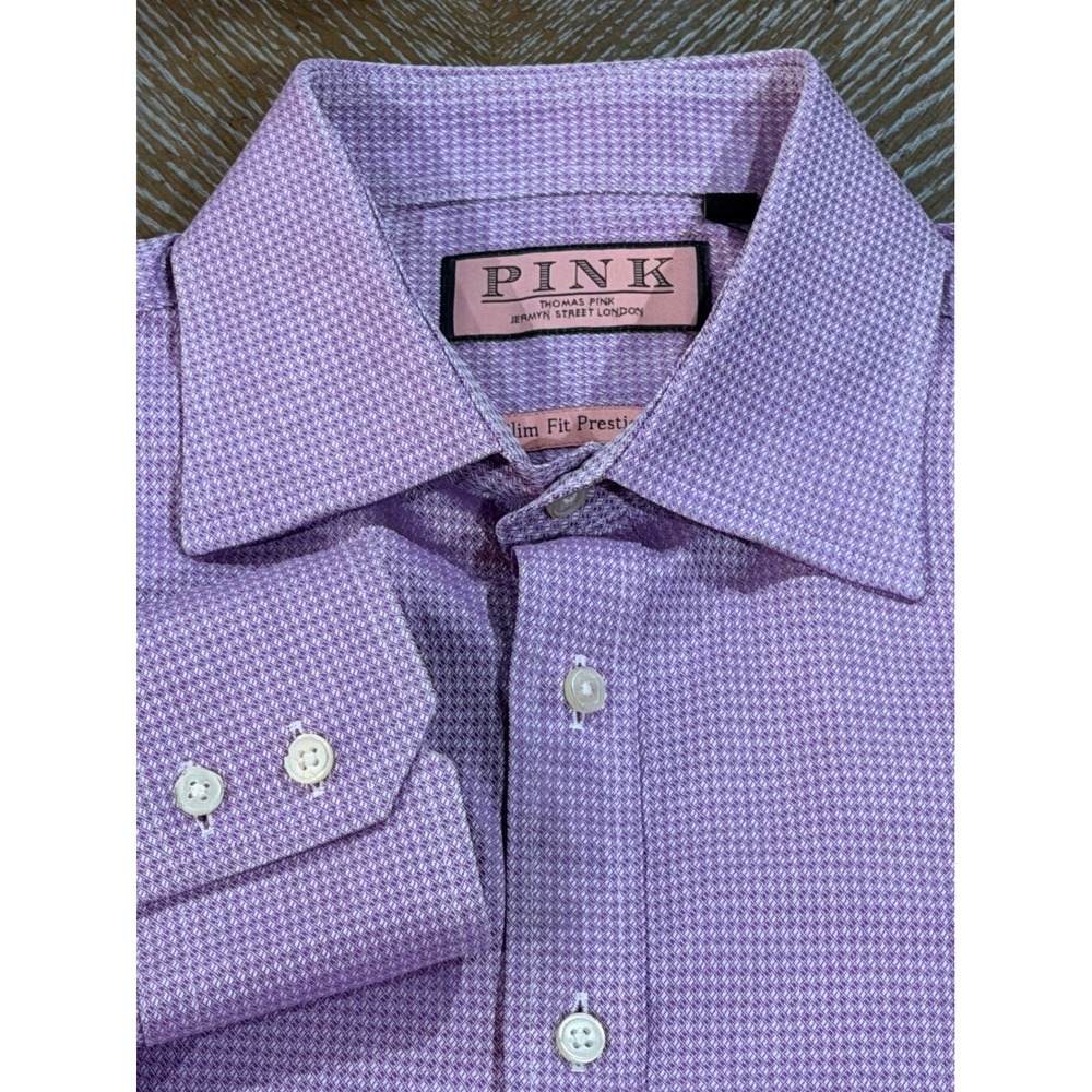 Thomas Pink Slim Fit Prestige Dress Shirt Purple Micro Pattern 15.5 39cm